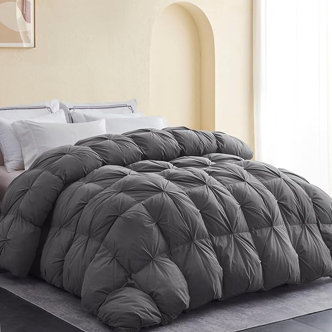 All-Season 75% Down Comforter King Size, Fluffy Duvet Insert with 8 Corner Tabs