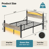 Queen Size Bed Frame with Headboard and Charging Station