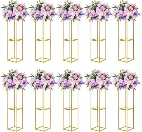 10 Pack 23.75 Inch Gold Wedding Flower Stand Metal Vase Column Stand Geometric Centerpiece Vase