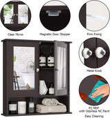 Bathroom Cabinet Wall Mounted with Double Mirror Doors, Wood Hanging Cabinet with Doors and Shelves,