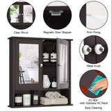 Bathroom Cabinet Wall Mounted with Double Mirror Doors, Wood Hanging Cabinet with Doors and Shelves,