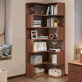 KINGBO 6-Tier Corner Bookshelf, 75" Tall Corner Bookcase Shelf, Solid Wood Bookshelf Organizer, Open Bookcase, Large Corner Display Shelf Rack for Living Room, Bedroom and Home Office, Walnut