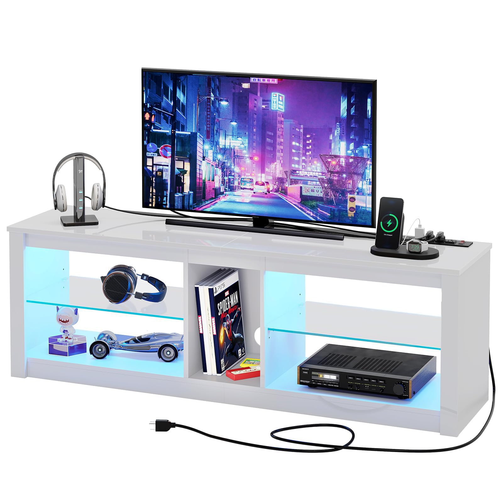 LED TV Stand for 55-65 Inch TVs with Power Outlets