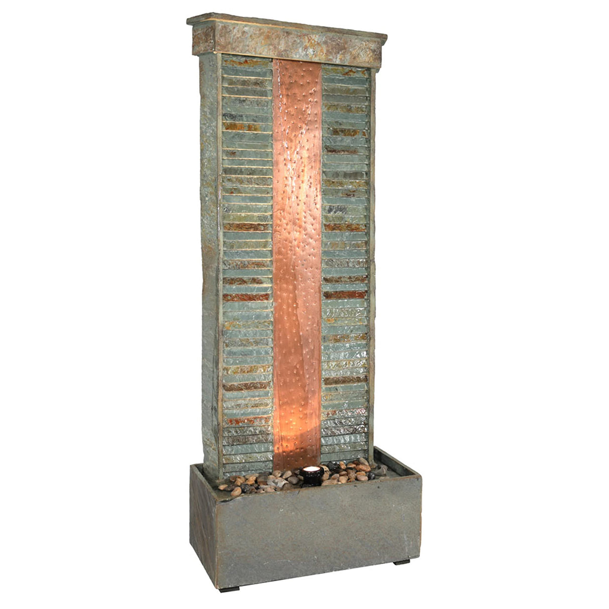 Rippled Slate 48-inch Outdoor Water Fountain - Outdoor Water Feature with LED Light