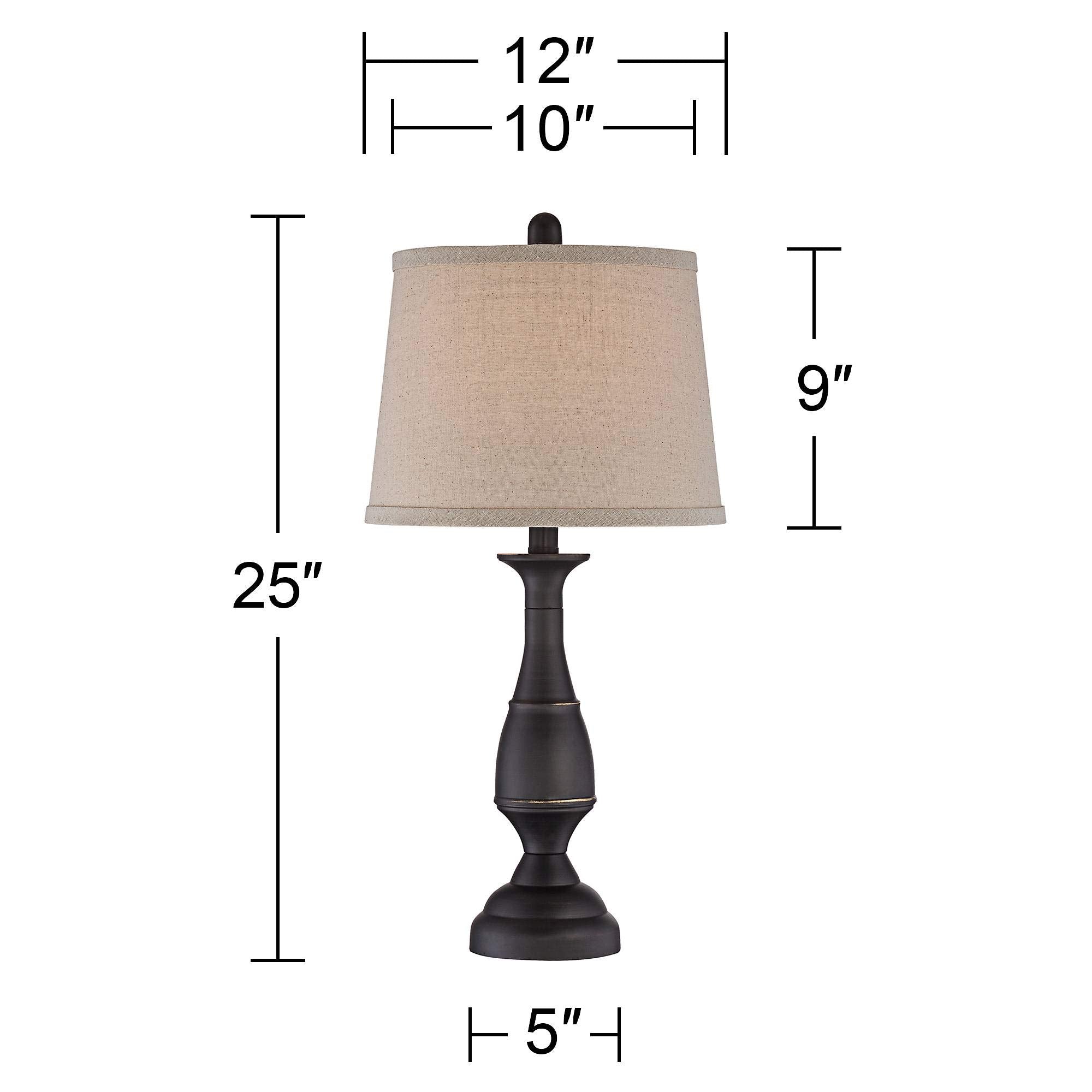 Farmhouse Table Lamps Set of 2 - 25" Bronze Metal with Beige Linen Shade