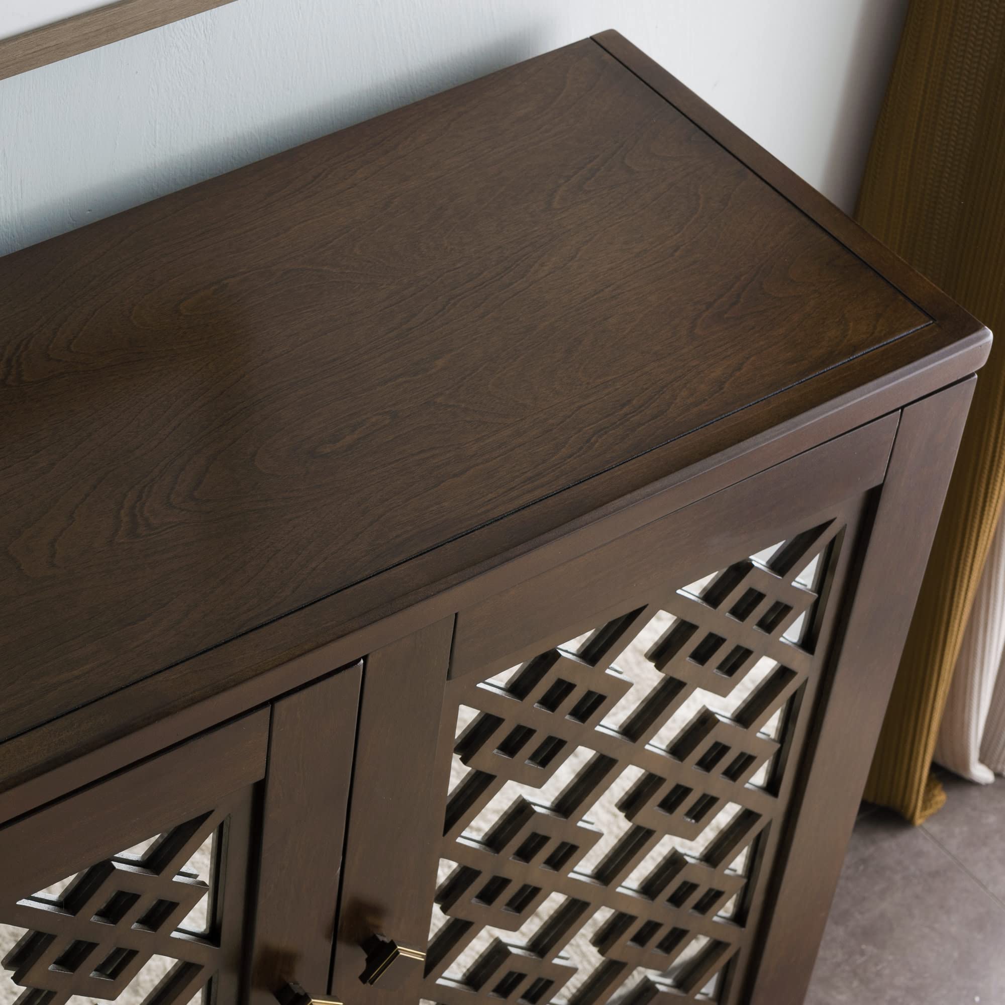 Leick Home 10083-WA Mirrored Diamond Filigree Hallstand/Entryway Table with Adjustable Shelf, Walnut