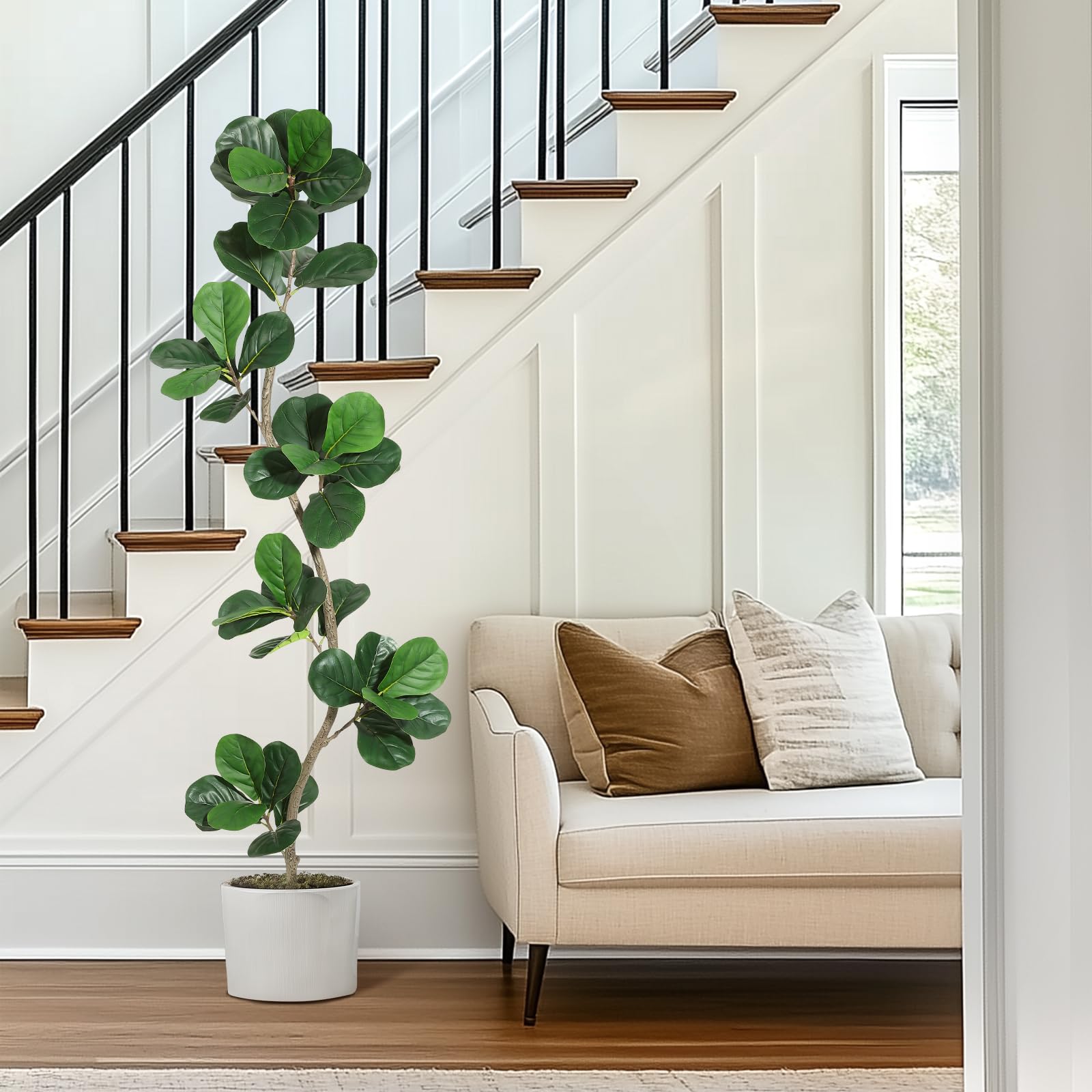 Artificial Fiddle Leaf Fig Tree - 6FT Fake Plant with Black Planter