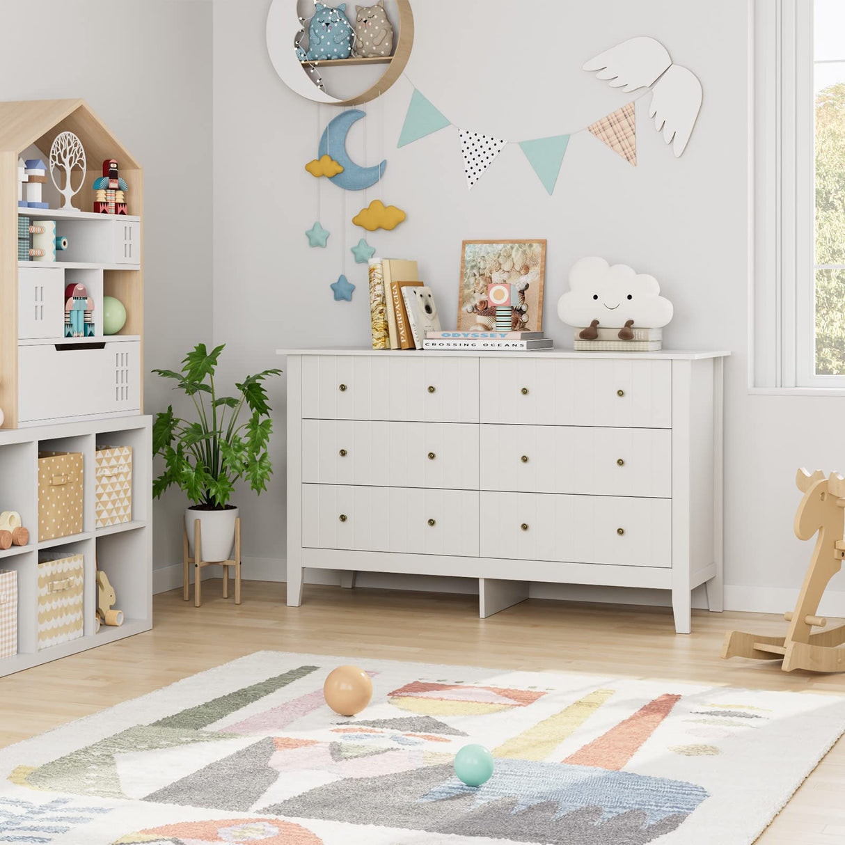 White Dresser, Chest of Drawers, Modern 6 Drawer Double Dresser with Deep Drawers