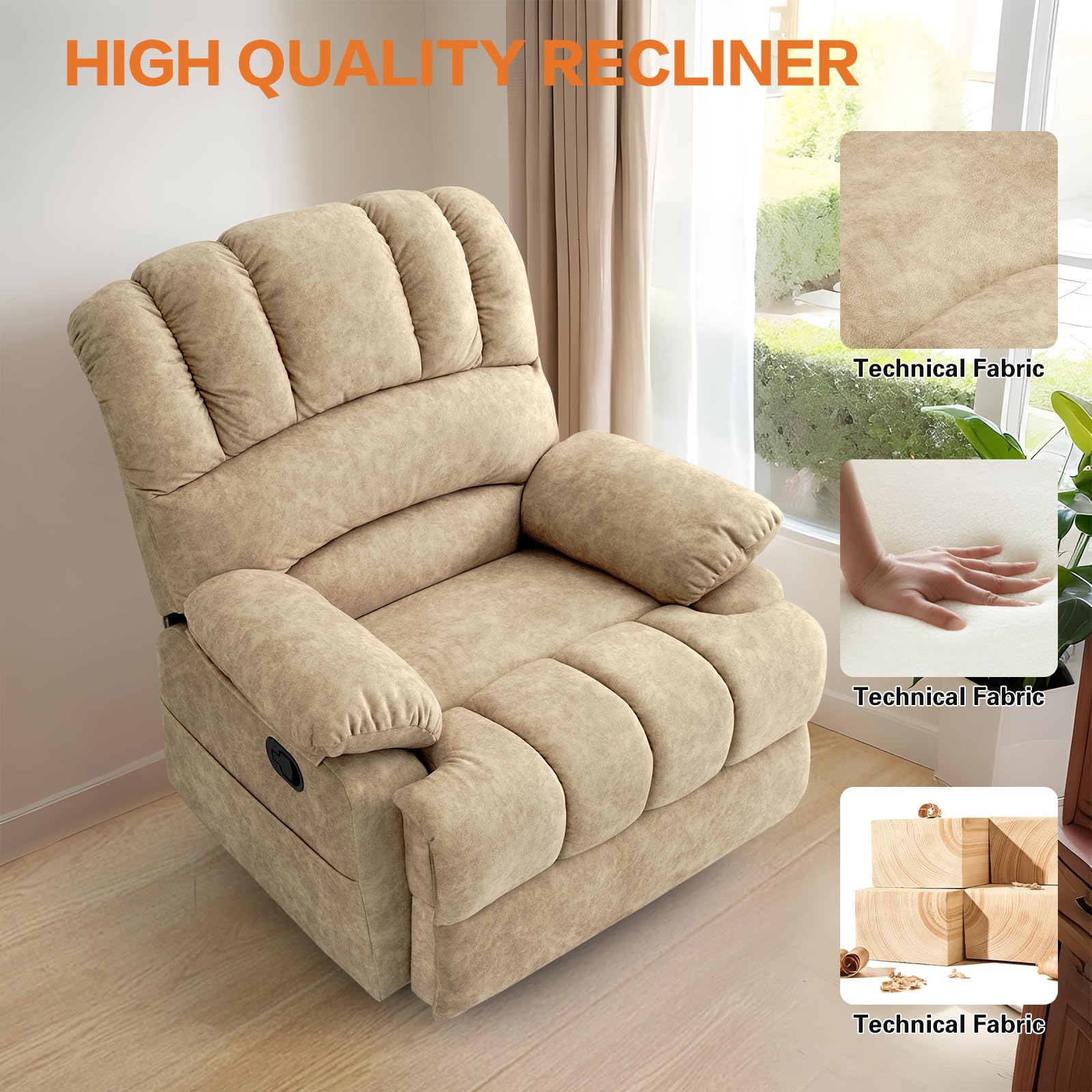 StoneCraft Big & Tall Rocker Recliner Chair – Swivel, 160° Recline & Glider Motion