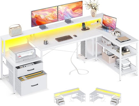 OD L Shaped Desk with File Drawer, 75" Reversible L Shaped Computer Desk