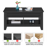 Black Wood Coffee Table Lift Up Coffee Table w/Hidden Storage & 2 Open Shelves