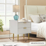 White Nightstand, 20" Modern Bedside Tables with 2 Stroage Drawers, Small Night Stand