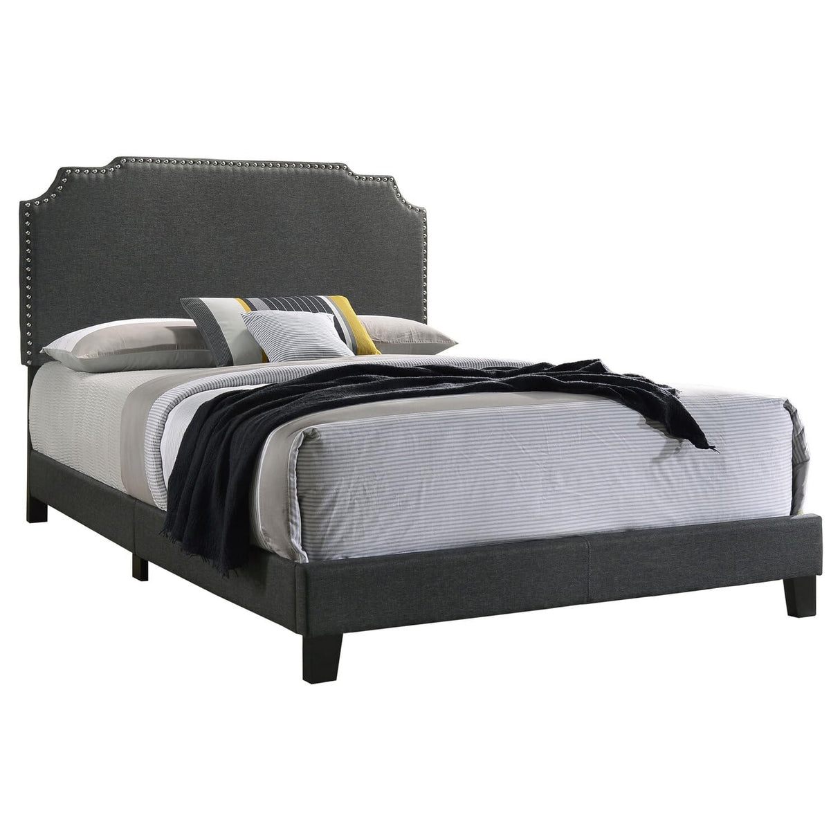 Tamarac Upholstered Queen Bed with Nailhead Grey