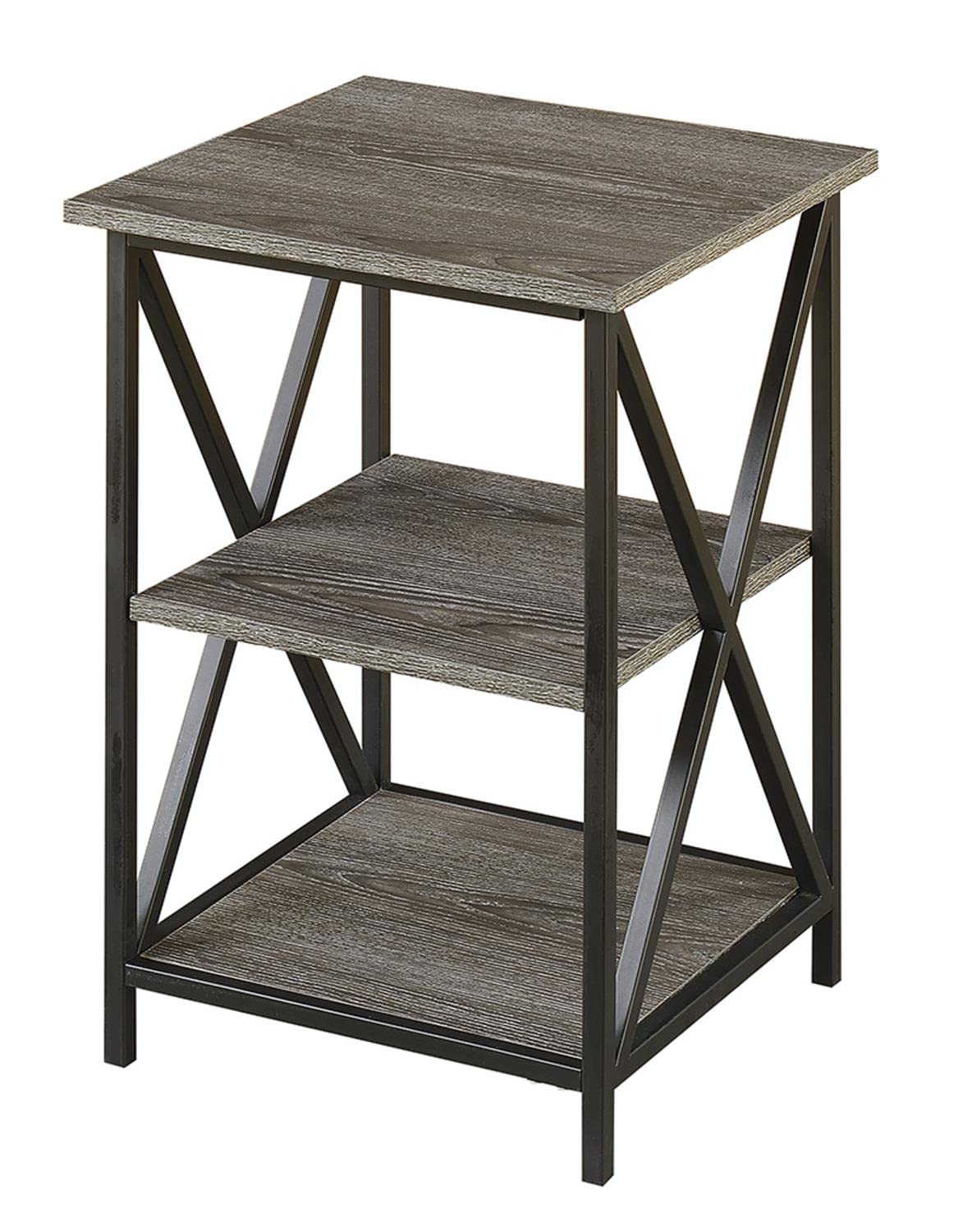 Tucson End Table with Shelves, Weathered Gray/Black