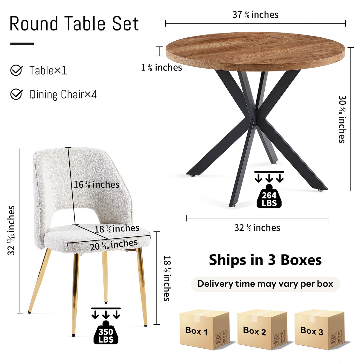 5-Pieces 37-Inch Dining Table Set for 4 - Space Saving Round Table and Chairs