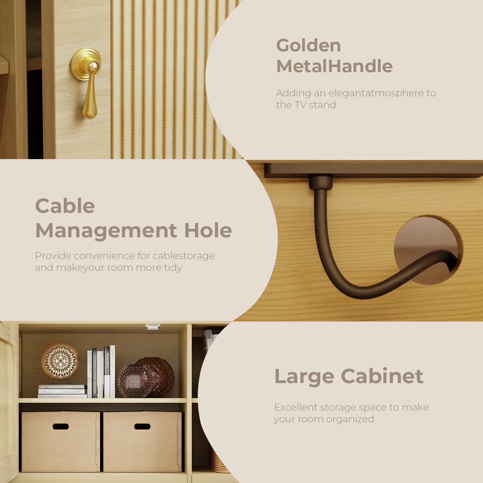 Fluted TV Stand for 70-85 Inch TV with LED Lights & Storage