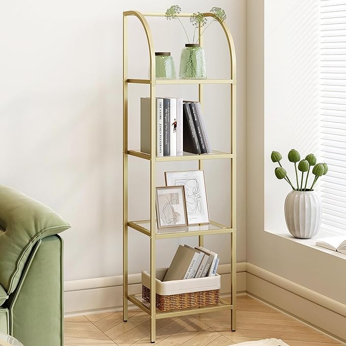 Bookcase Bookshelf, Tempered Glass Arched Bookshelf for More Storage