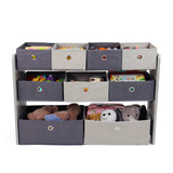 Toy Organizer with 9 Storage Fabric Bins, Grey