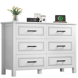 6-Drawer Dresser with Built-in Power Outlet, Wood Dresser TV Stand