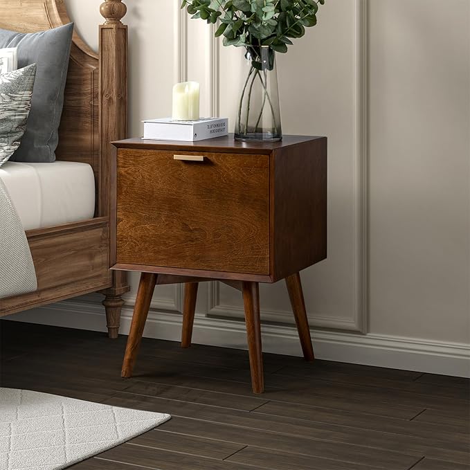 Nightstand with Charging Station, Mid-Century Modern Nightstands