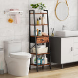 5 Tier Ladder Shelf with Drawer, Tall Bookshelf Storage Shelves, Bookcase Standing Shelf