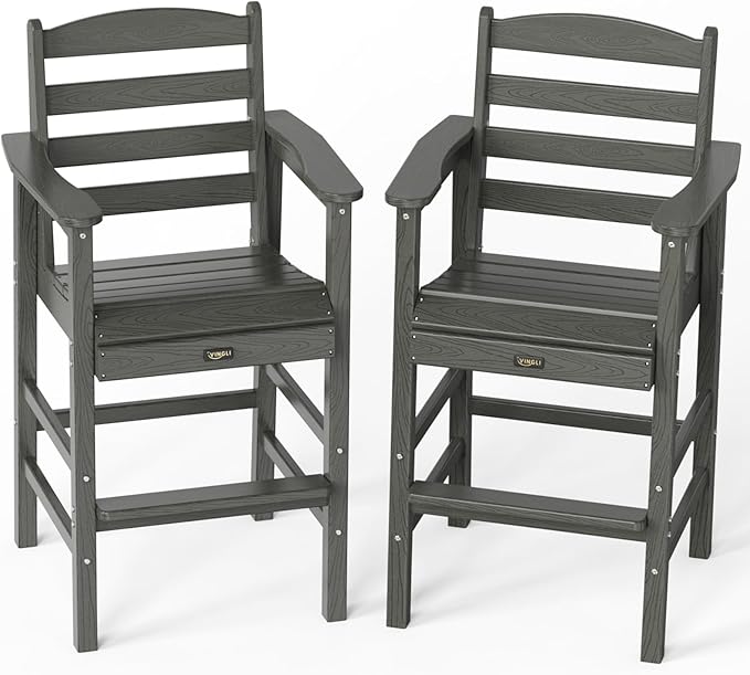 Outdoor Bar Stools Set of 2, HDPE Weather Resistance Tall Adirondack Chairs Outdoor Bar