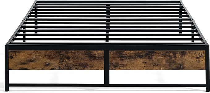 Full Size Bed Frame with Headboard, Linen Upholstered Bed Frame with Solid Wooden Slats Support,