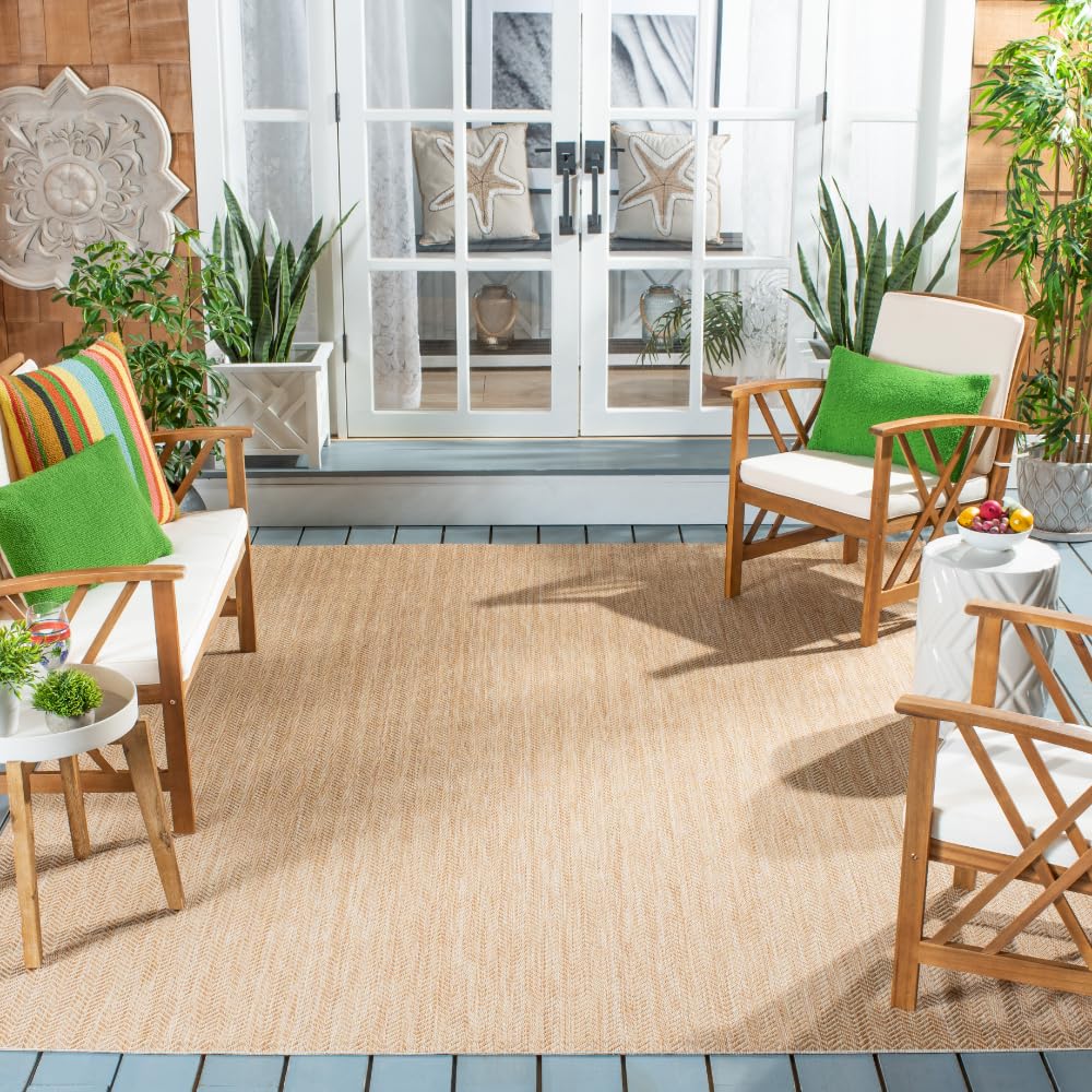 Courtyard Collection Area Rug - 8' x 10', Natural & Cream, Non-Shedding & Easy Care