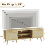 Boho TV Stand for 55 Inch TV, Entertainment Center with Adjustable Shelf, Rattan TV Console