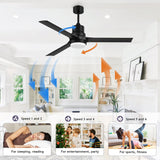 Ceiling Fans with Lights and Remote, 52 Inch Black Ceiling Fan with Remote 6 Speed