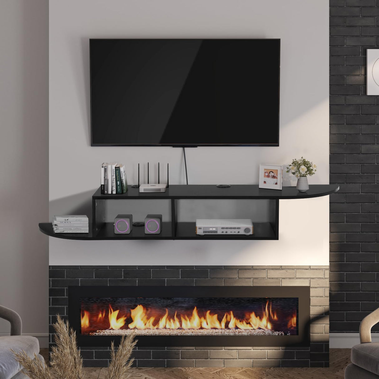 Floating TV Shelf with Open Storage, Floating Entertainment Center for TVs Up to 55 Inches, Floating TV Stand