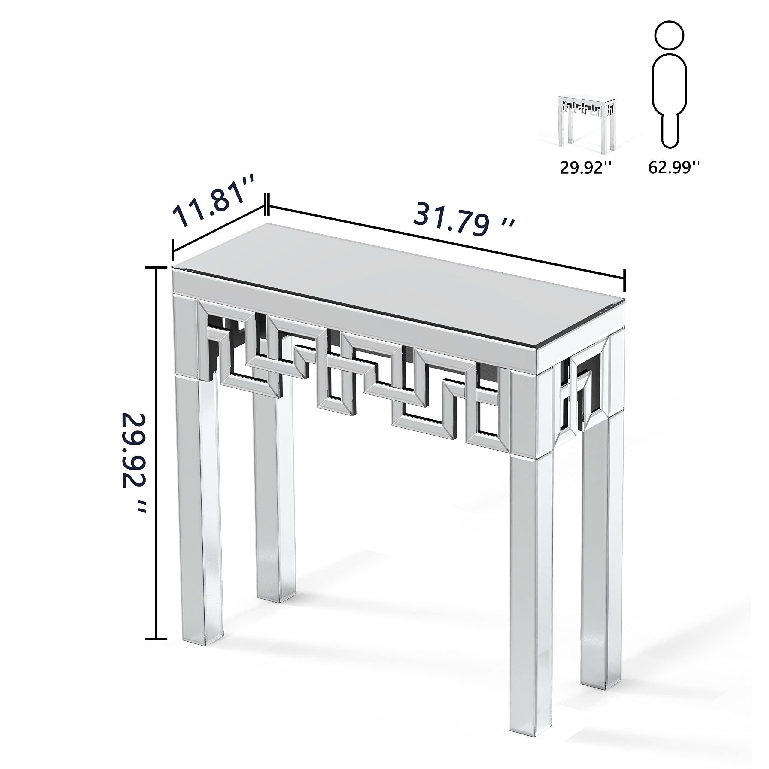 Venetian Mirrored Console Table - Clear Glass Glam Rectangular