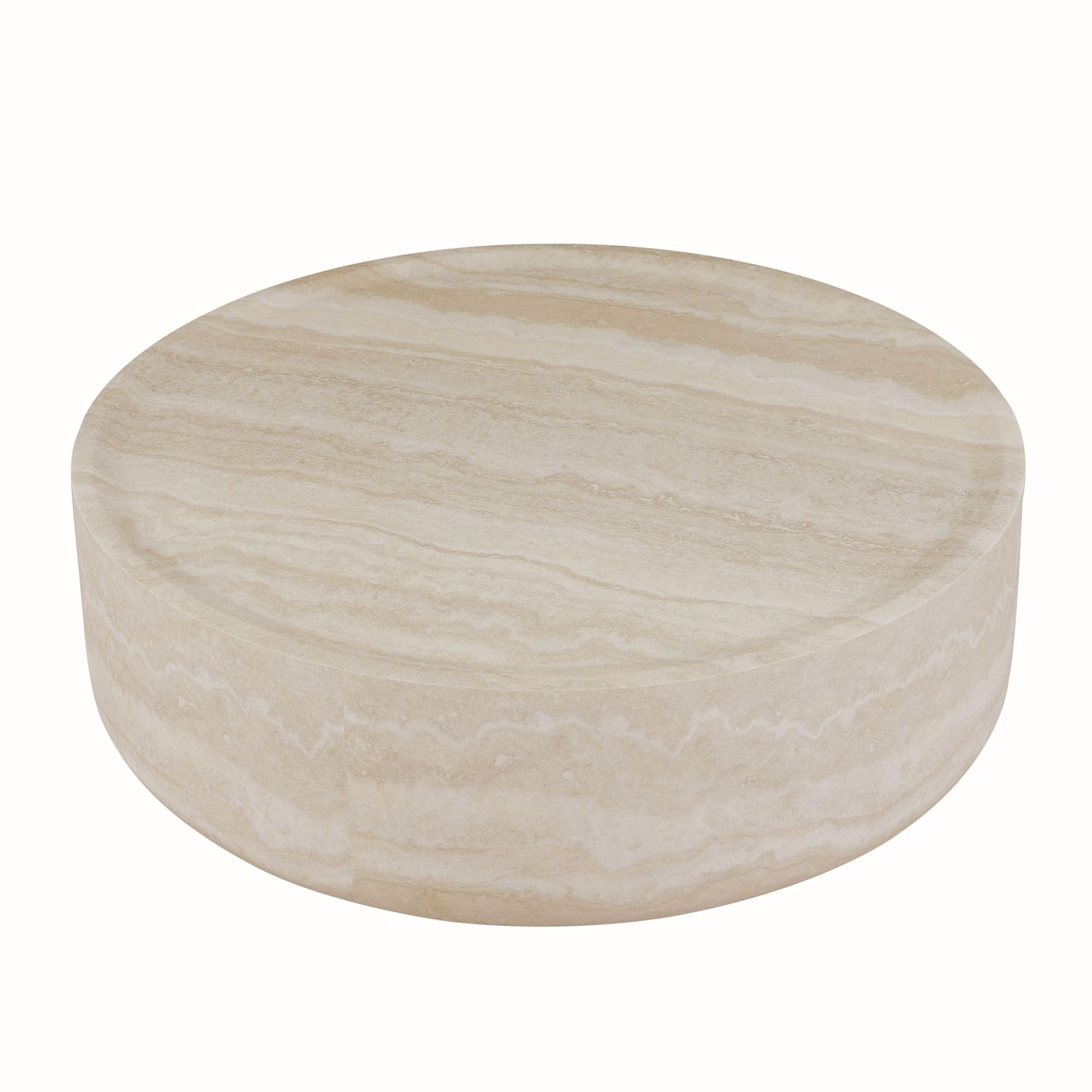 ø35.4'' Round Coffee Table for Living Room, Modern Drum Circle Coffee Table Side