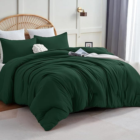 Sage Green Comforter Set Queen Size, 3 Pieces Solid Breathable Quilted Style Bedding