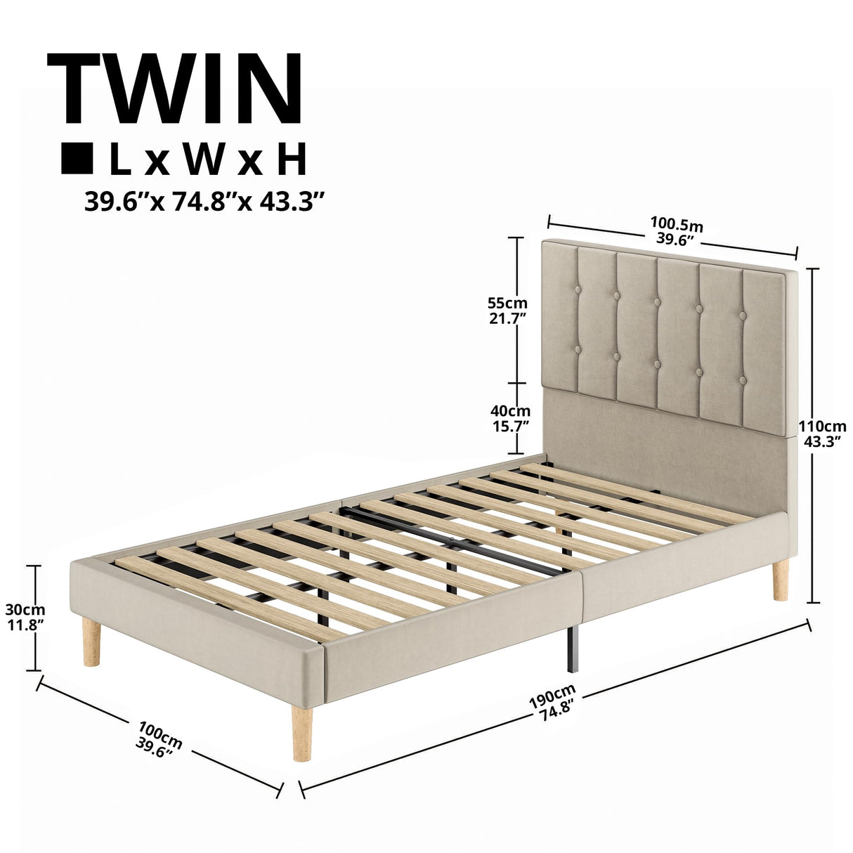 Twin Bed Frames, Velvet Upholstered Platform Bed Frame
