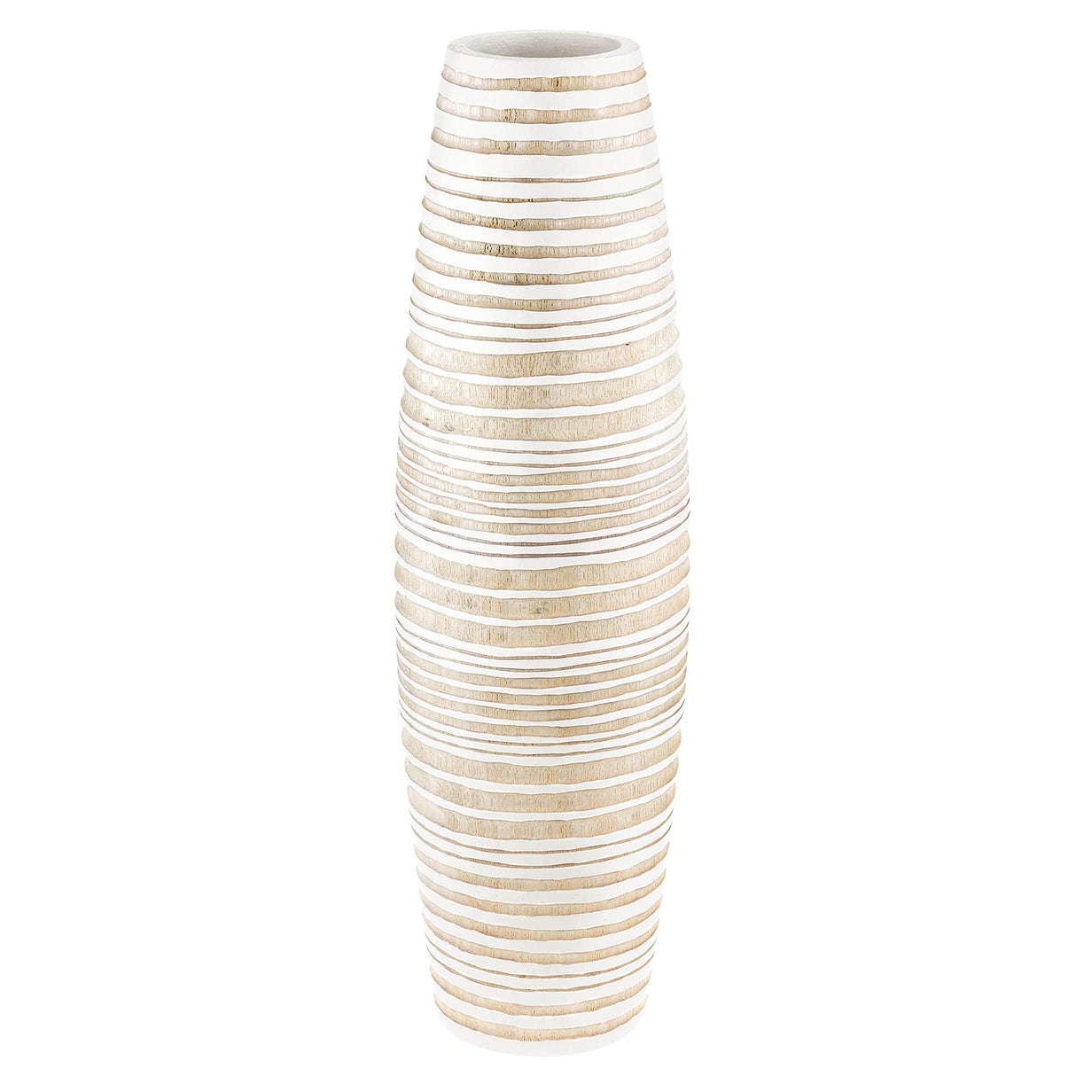 Modern Stripes Rounded White and Brown Mango Tree Wood Flower Vase