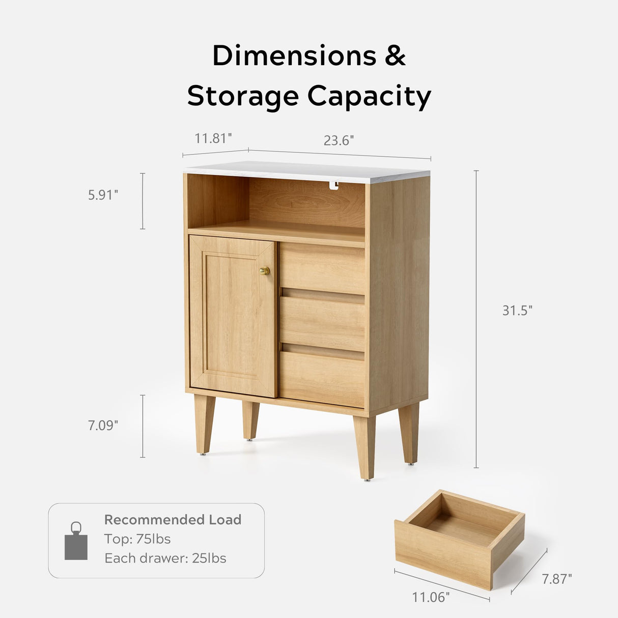 Bathroom Storage Cabinet with 3 Drawer & Sliding Door, Floor Accent Cabinet with Open Compartment,