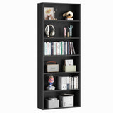 6-Tier Open Bookcase and Bookshelf, Floor Standing Wood Display Storage Shelves 71 Inch Tall Bookcase Home Decor Furniture for Home Office, Living Room, Bed Room, Black