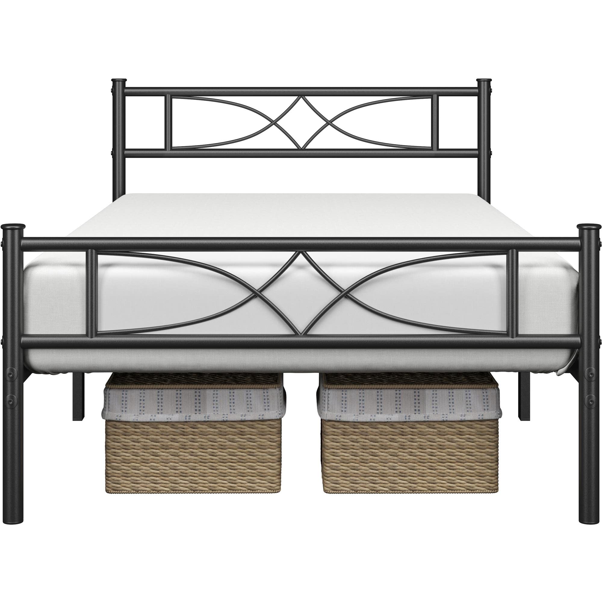 2PCS Simple Metal Bed Frame with Curved Design Headboard and Footboard