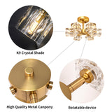 Semi Flush Mount Ceiling Light Fixture Modern 6 Lights Gold Crystal Chandelier,