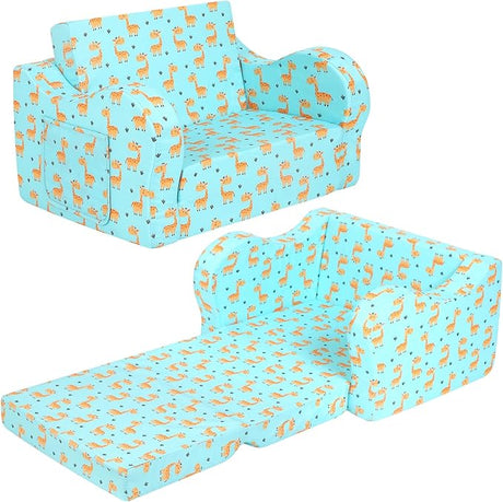 Happy Owl Kids Sofa, 2-in-1 Kids Couch Fold Out, Convertible Sofa to Bed for Girls and Boys