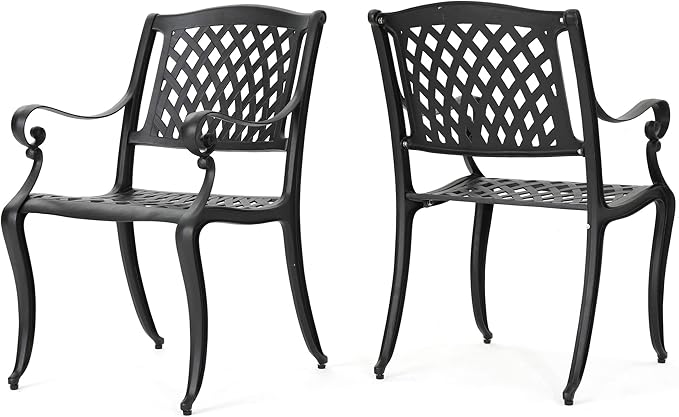 Hallandale Cast Aluminum Outdoor Dining Set, 5-Pcs Set, Black Sand