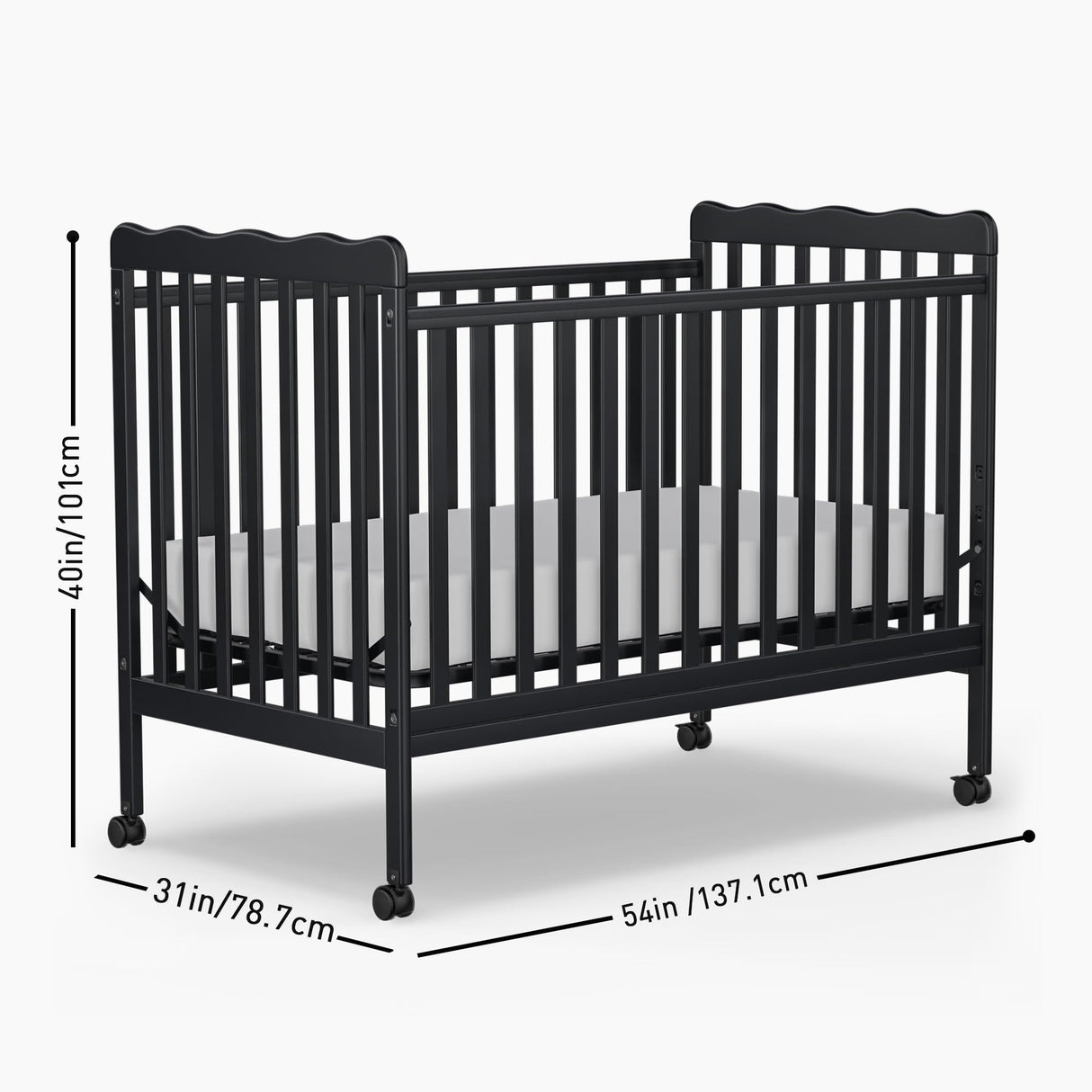 3-in-1 Convertible Crib Wood Full Size Toddler Bed with Locking Wheels