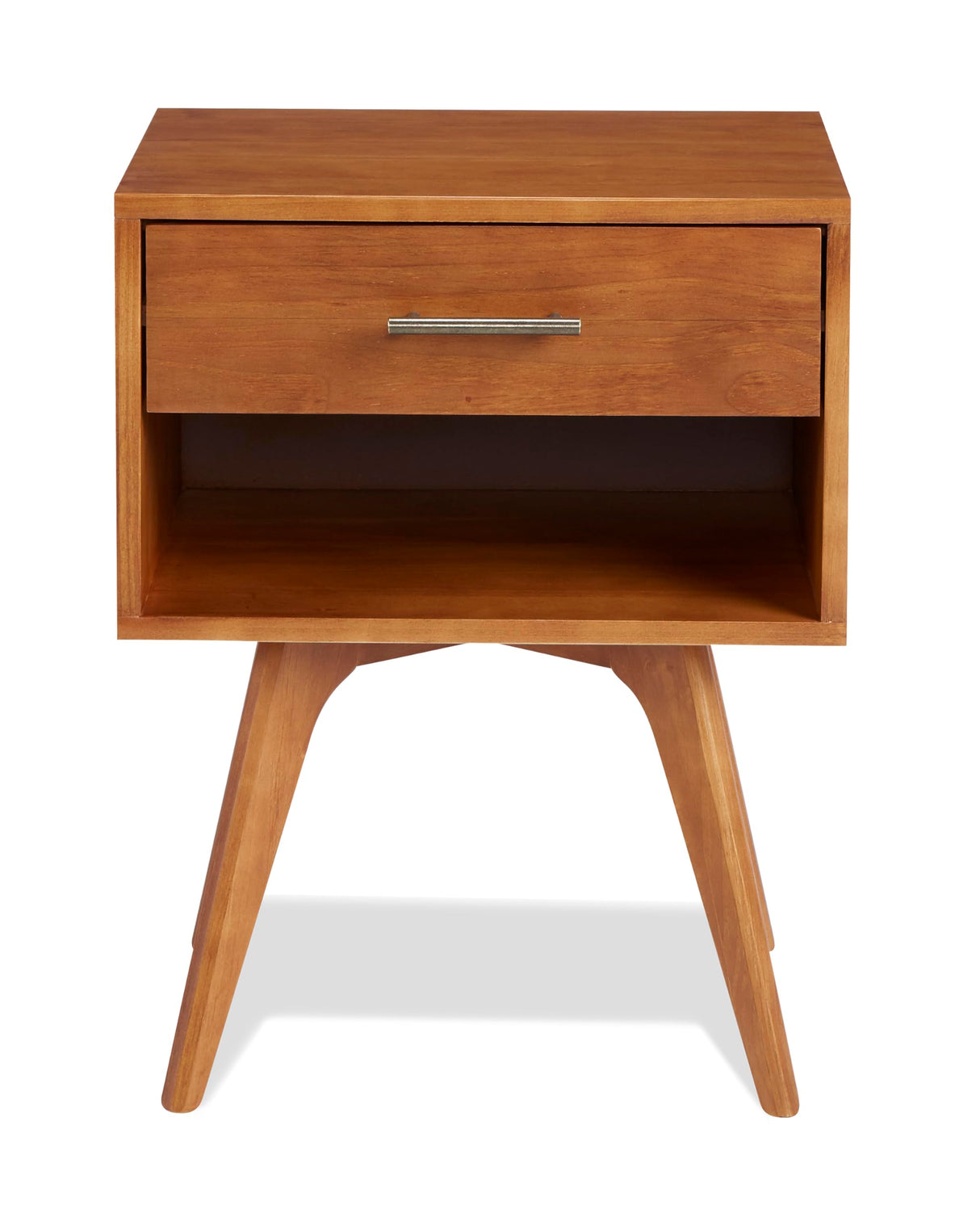 Mid Century Modern One Drawer Nightstand/Constructed of Solid Wood/Castanho Finish