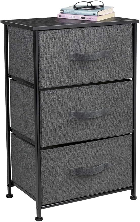 Nightstand with 2 Drawers - Bedside Furniture End Table Night Stand - Steel Frame, Wood Top & Easy Pull Modern Print Fabric Bins - Small Dresser & Chest for Home, Bedroom Accessories & Office