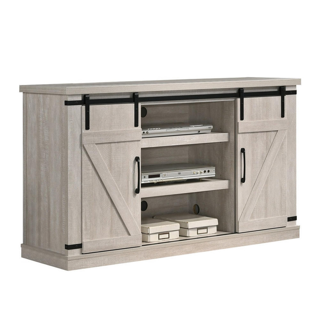 TV Media Entertainment Console, 2 Sliding Barn Doors, Dusty, Gray and Black