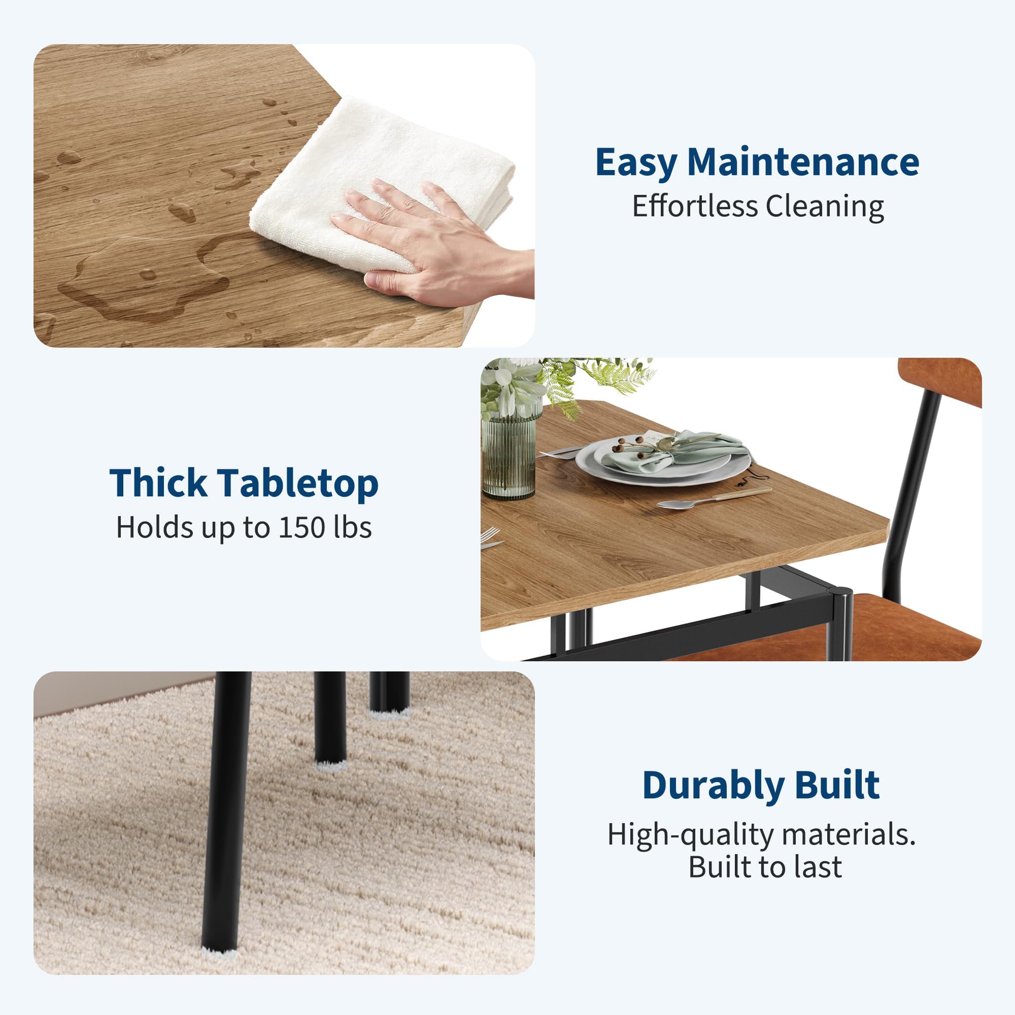 3-Piece Small Dining Table Set for 2 - Farmhouse Brown