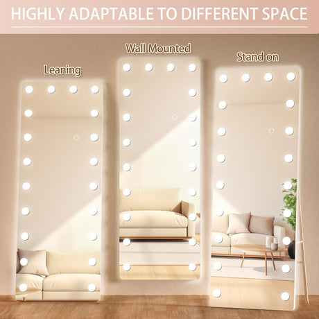 Full Length Mirror with Lights, 65" x 22" Led Standing Mirror,