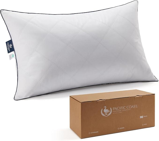 Goose Feather and Down Bed Pillows Standard Size Set of 2, Pillows for Sleeping