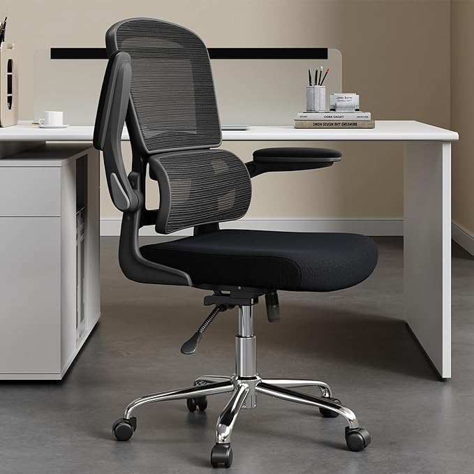 Ergonomic Office Chair, Comfortable Office Chair with Flip-up Arms, Adaptive Lumbar Support